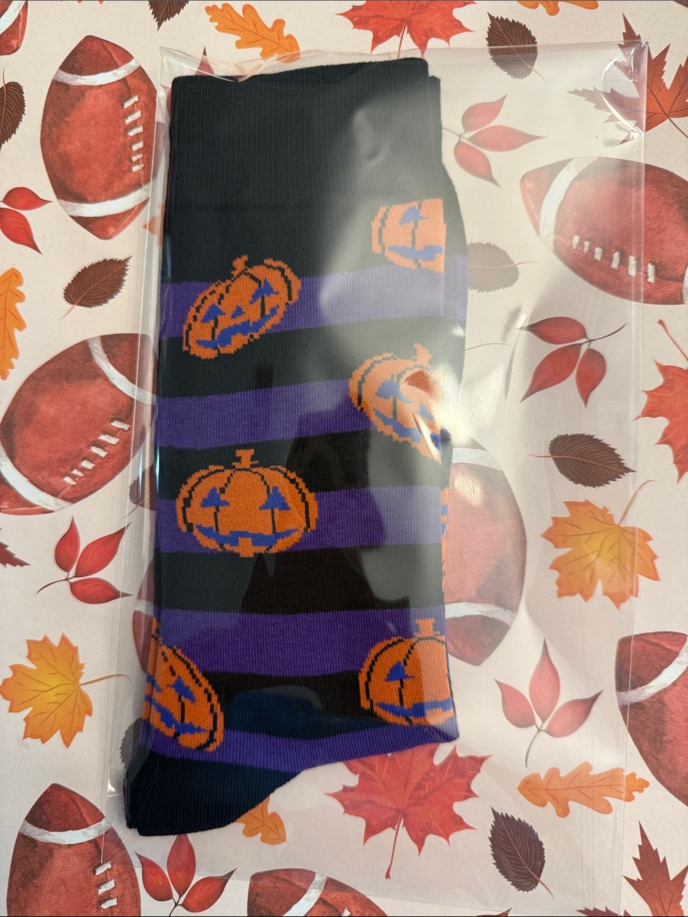 Unisex Halloween Pumpkin Stripe Socks - Black/Purple